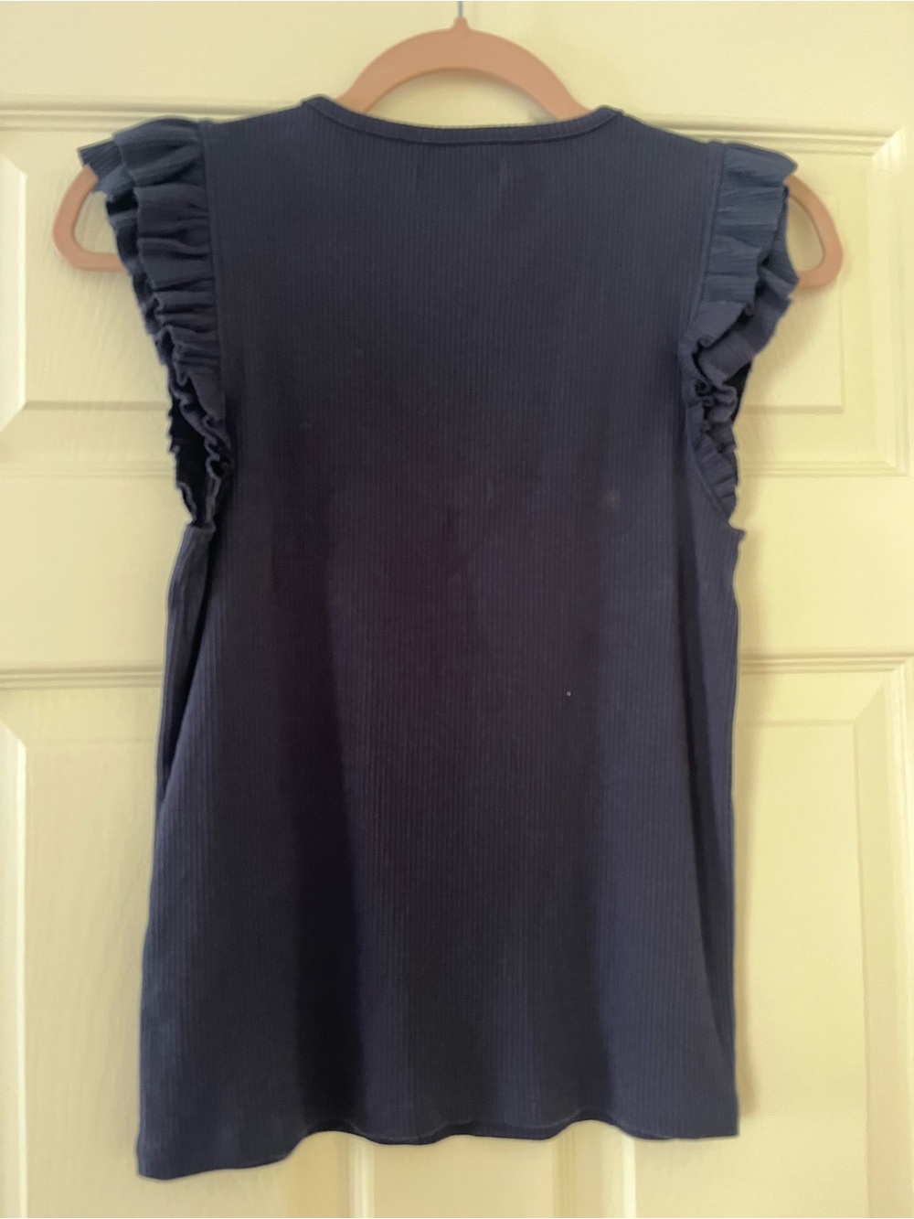 J. Crew Navy Ribbed Ruffle Sleeve Tank - Picture 3 of 3
